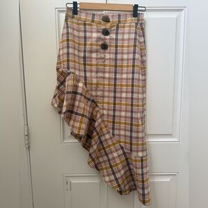 Zara Plaid Asymmetrical Skirt with Ruffle Detail